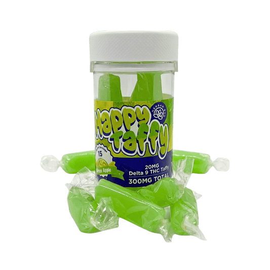 Delta 9 THC Happy Taffy – Green Apple Happy Taffy